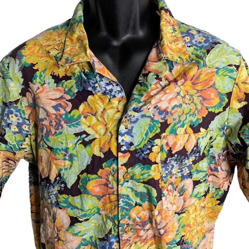 Vintage 70s Paul Howard Button Up Shirt L Purple Floral Short Sleeves Pocket - Picture 2 of 6